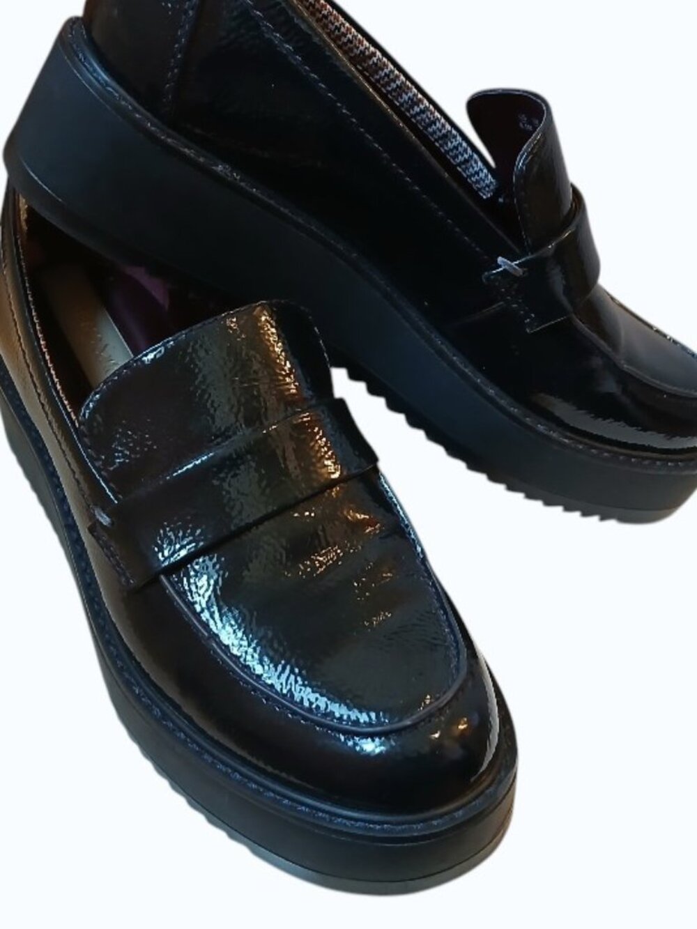 FRANCO SARTO Navy Blue Patent Leather Platform Loafers